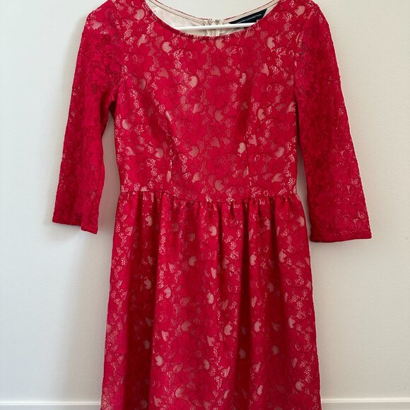 FRENCH CONNECTION HOT PINK LACE DRESS - SIZE US 2 - Picture 3 of 4